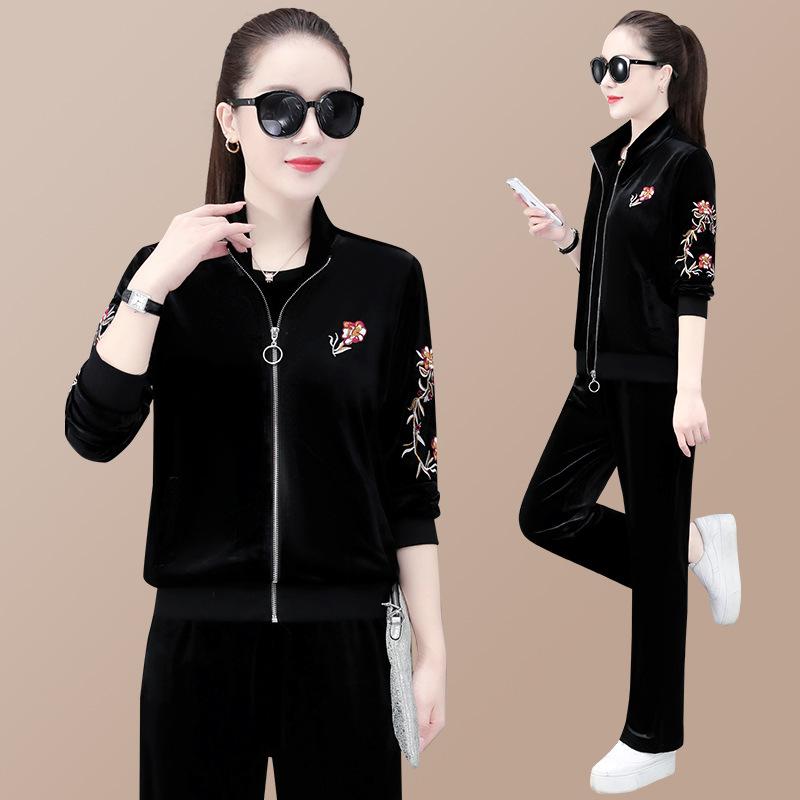 Elastic Waist Sportswear Suit Female Fashion Middle-Aged And Elderly Mothers Spring Autumn Three Piece Set Women Elegant