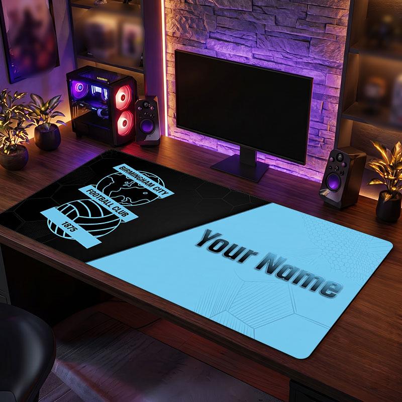 BIRMINGHAM CITY Custom Large Mouse Pad, Personalized Name Text Print, Football Logo Non‑Slip Desk Mat Gaming Gift