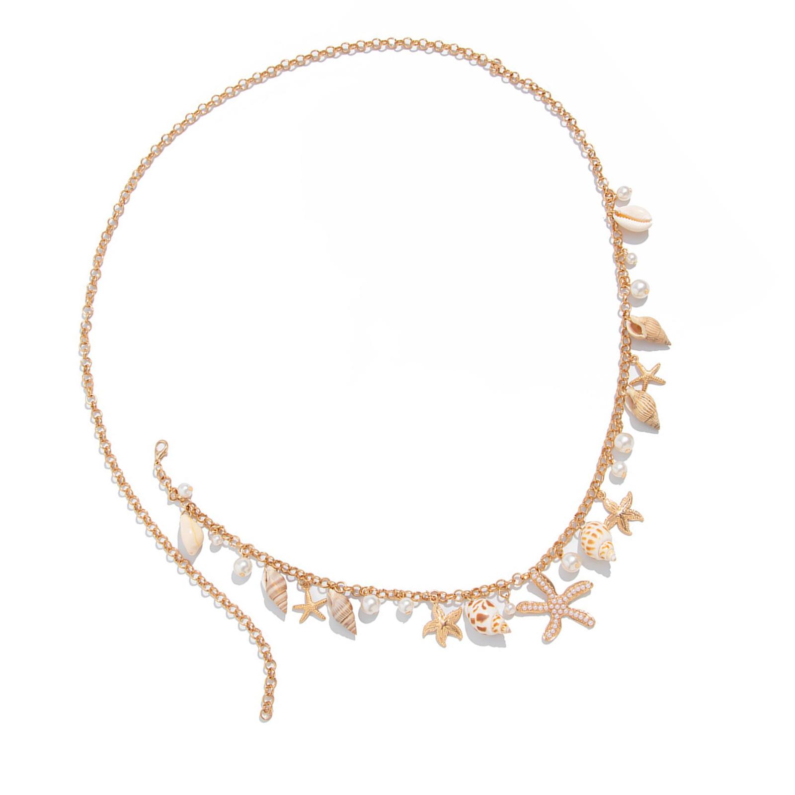 

Adjustable Waist Chain Handmade Shell Starfish Conch Body Jewelry For Women Girls Stylish Beach Vacation Accessory A