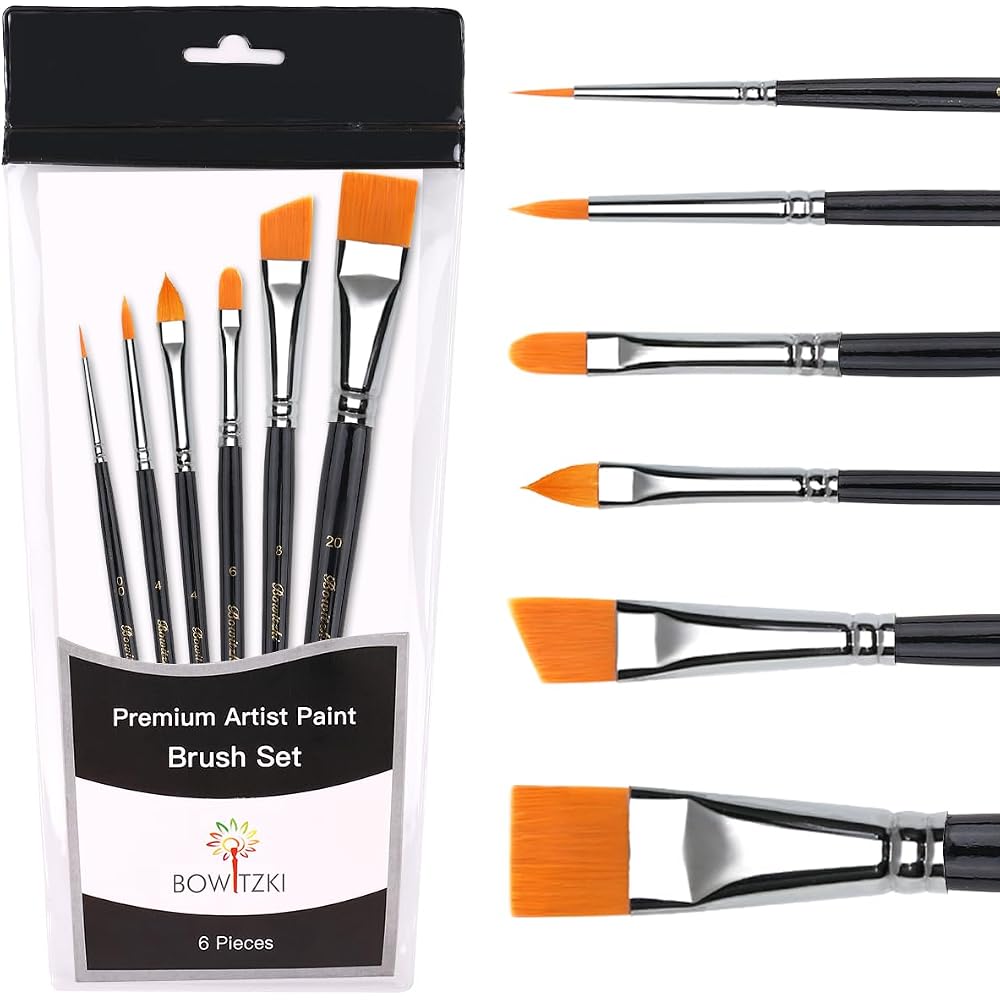 Bowitzki Face Paint Brush Set 6pcs Artist Brushes for Body Face Painting Acrylic Watercolor Oil Gouache