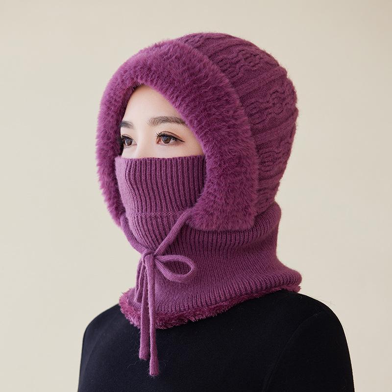 New Winter Cycling Fleece Thickened Warm Needle Wool Pullover Hat Women's Scarf Integrated Ear Protection Knitted Hat