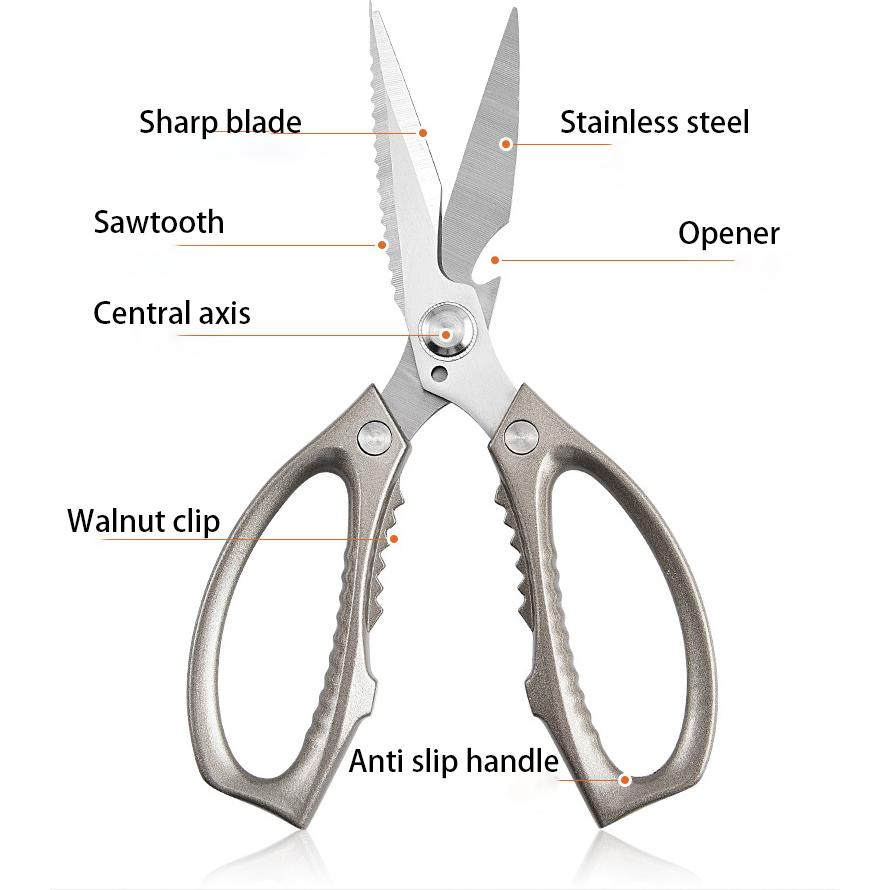 Aluminum Alloy Handle 3CR13 Stainless Steel Blade Kitchen Scissors Household Multifunctional Chicken Bone Cutting Shear