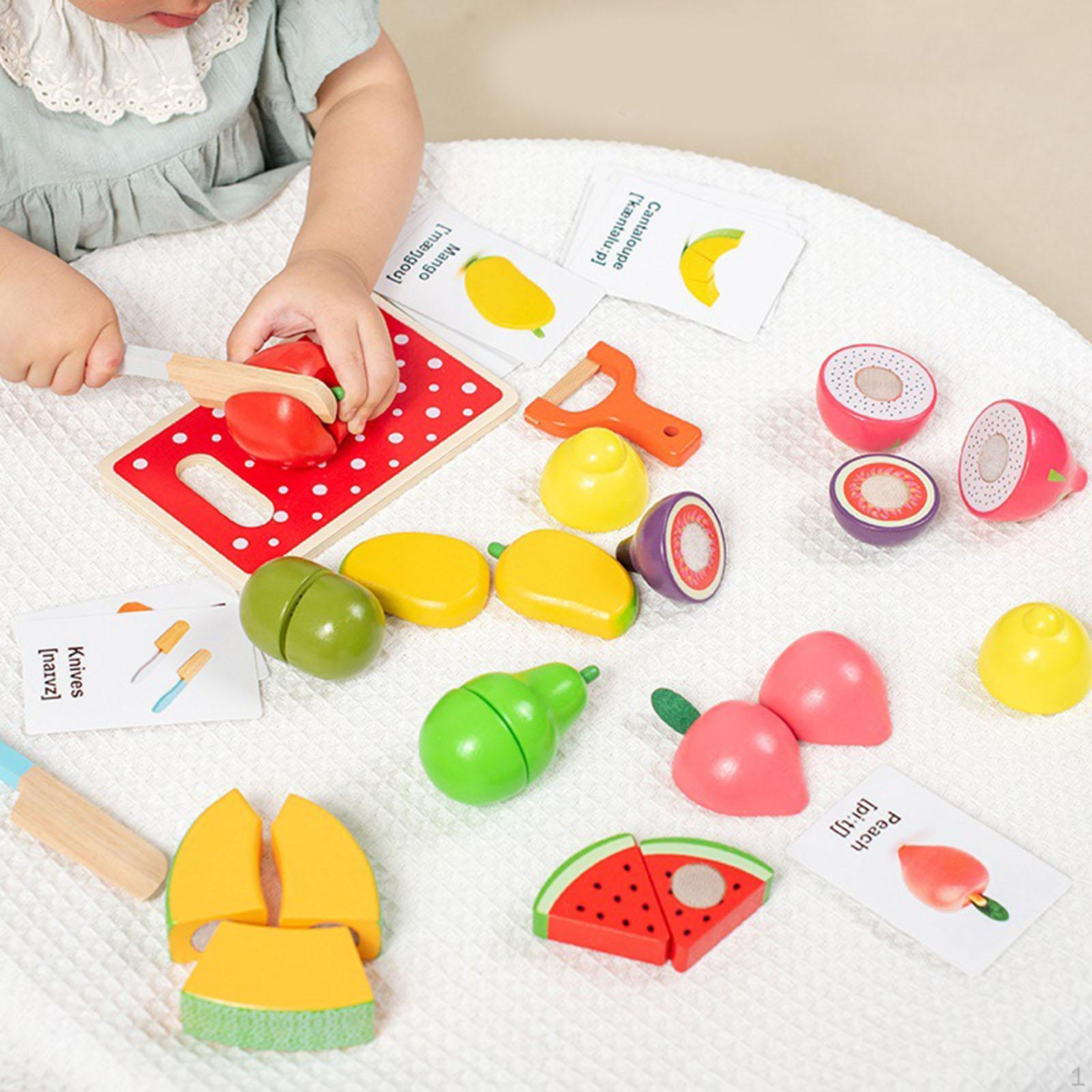 19x Cutting Fruit Vegetables Set Fun Wooden Play Kitchen Toys for Kids Girls