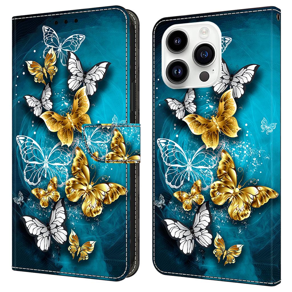 For iPhone 16 Pro Max Case Wallet Stand Pattern Printing PU Leather Flip Phone Cover