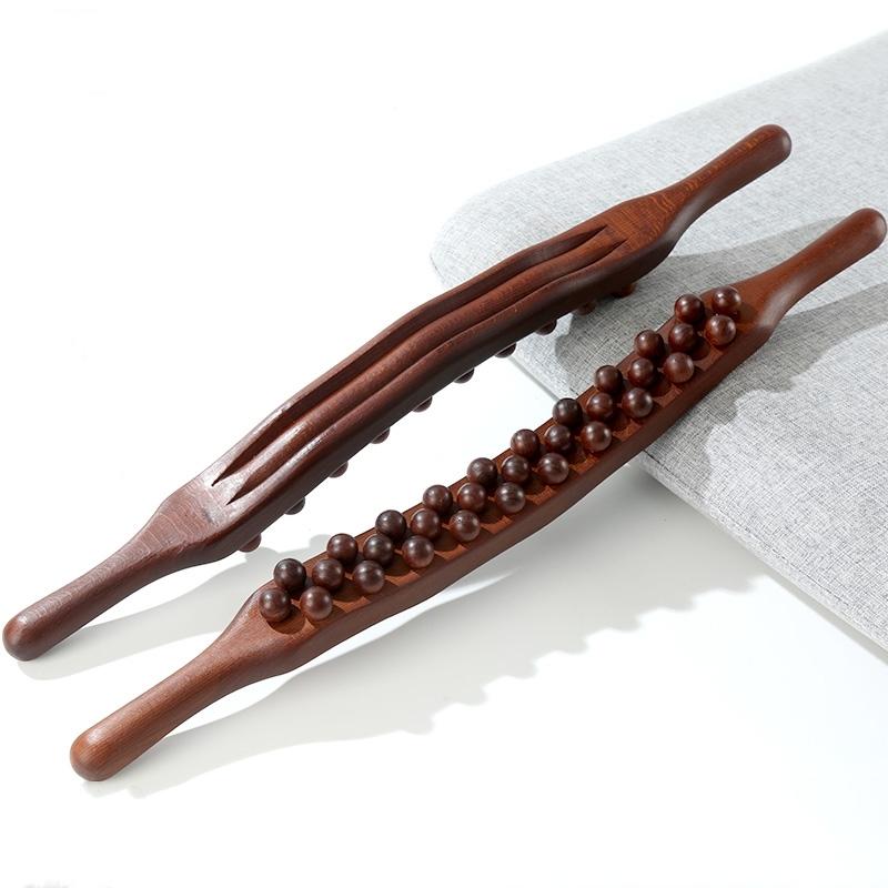 Premium Guasha Wood Stick Massage Tool with 31 Beads for Body Sculpting Fascia Release Lymphatic Drainage Natural Wood Massager