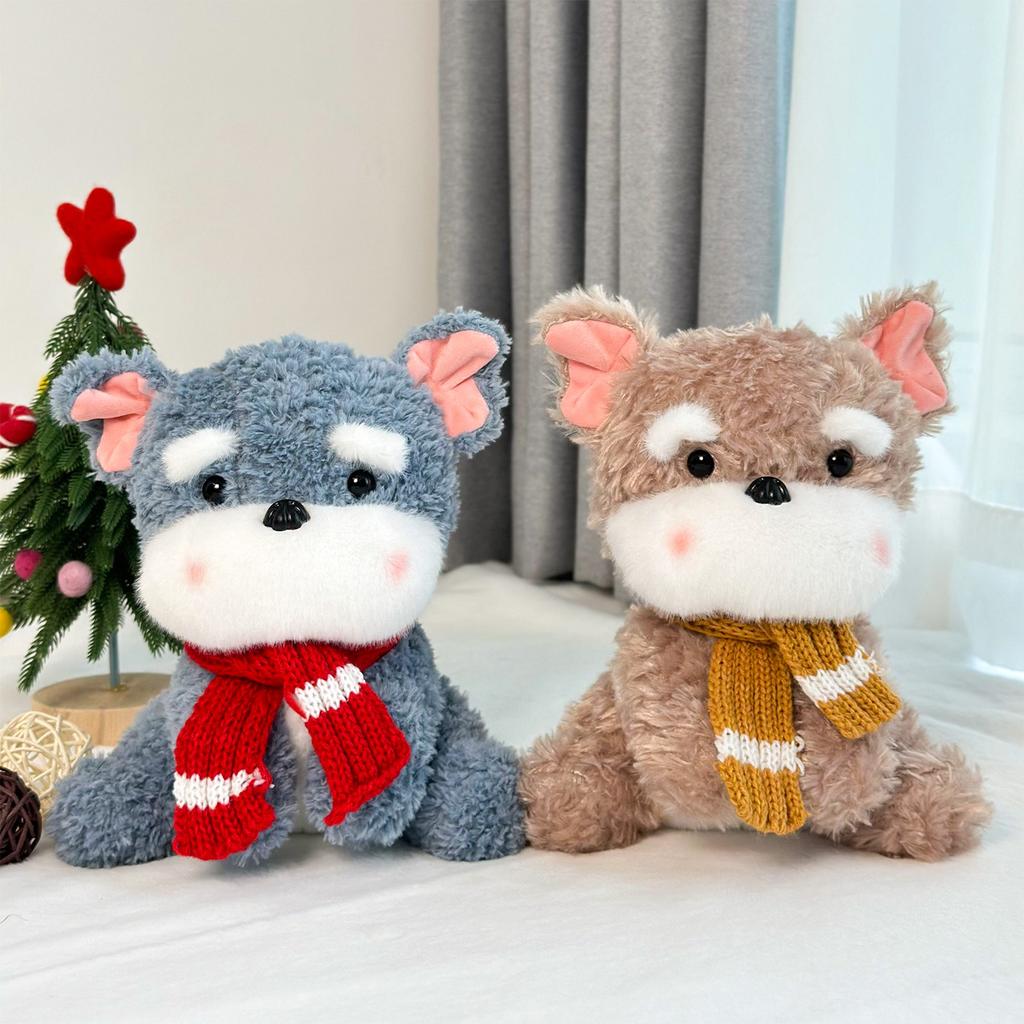 New Year Scarf Schnauzer Dog Doll Children's Gift Puppy Plush Toy 8 Inch Doll Machine Doll
