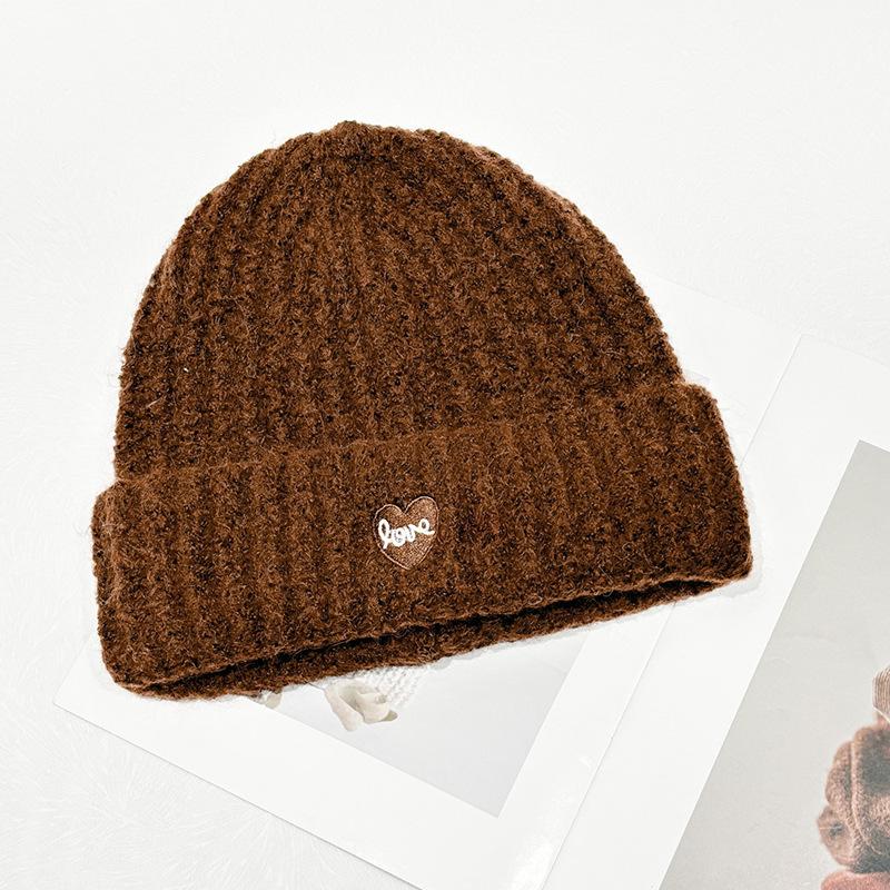 Sweet and Cool Love Embroidery Knitted Wool Hat Children's Autumn and Winter Cold Protection Hat Ear Protector Baotou Cold Hat Tide