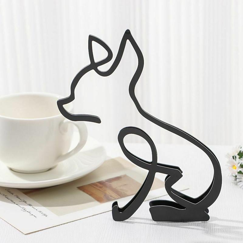 Metal Home Office Dogs Statue Modern Abstract Art Sculpture Ornaments Decoration