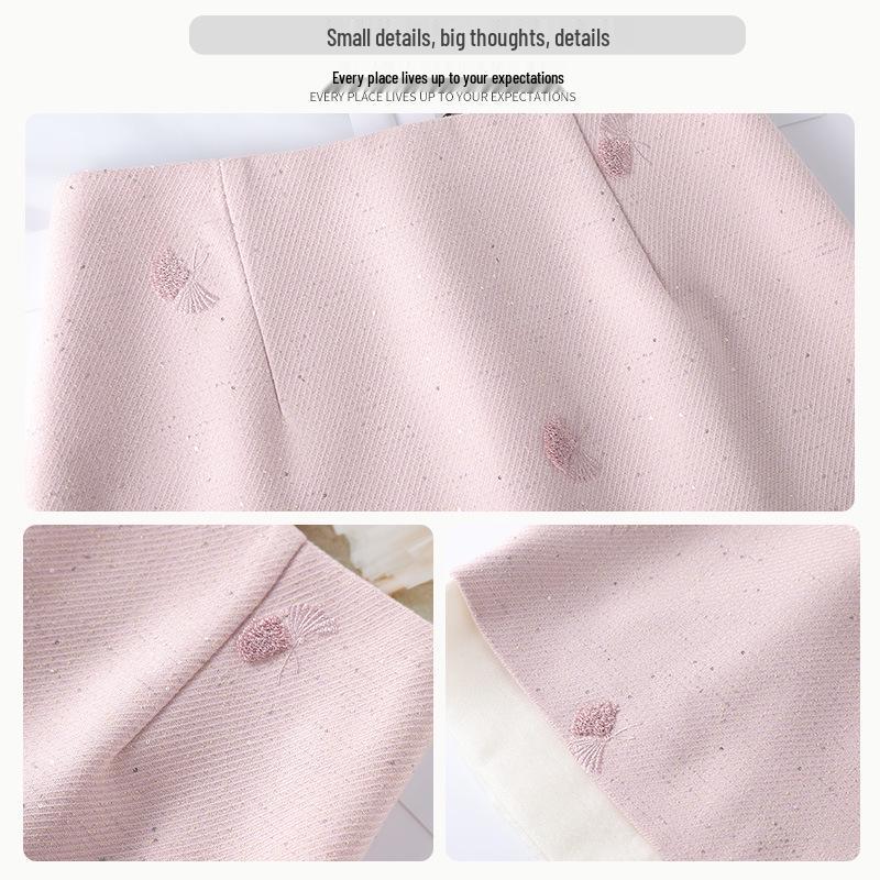 Elegant Women's Pink A-Line Skirt: New Chinese Style with Sequin Embroidery for Spring/Summer 2026