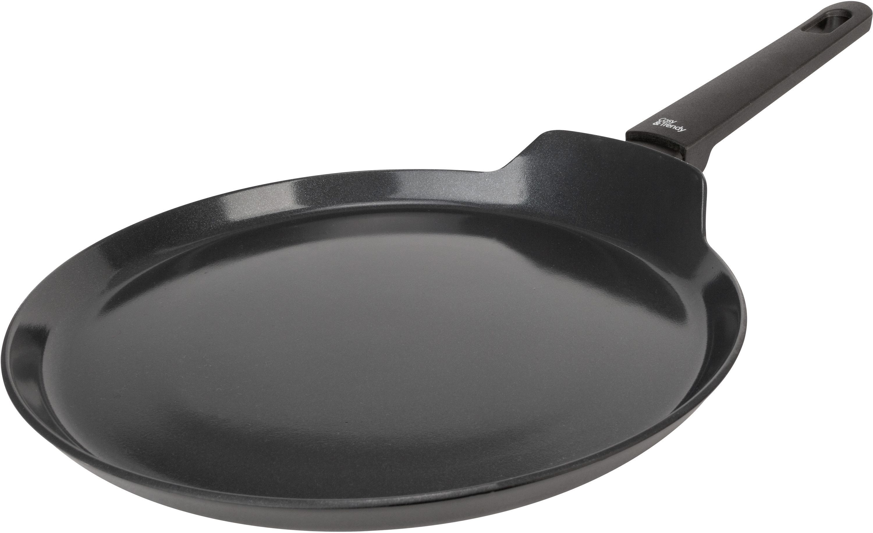 Cosy&Trendy Full Black Pannenkoekenpan- Ø 24cm x 1,8cm - PFAS-vrij – Inductie Koekenpan - Vaatwasserbestendig – Snelle opwarming – Koudgrepen - Zonder deksel - Zwart