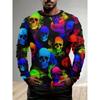 Frühling Sommer Mode Herren Totenkopf 3D Gedrucktes T-Shirt Bequem Weich Atmungsaktiv Locker Groß Lässig Sport Vielseitig Rundhals Langarm T-Shirt