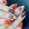 24pcs Autumn Maple Leaf Press On Nail Thanksgiving Almond Fake Nail Artificial Acrylic Nail Stick On Nail for Women