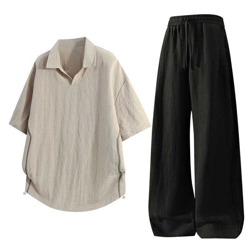 Men's Summer Ice Silk Lyocell Casual Polo Set - Loose, Sweat-Absorbent, Short Sleeve Sportswear Two-Piece.