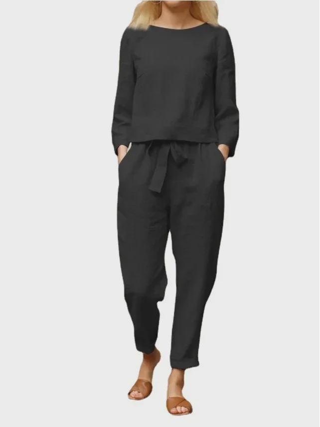 2024 Women's Autumn Solid Color Casual Tops and Pants Sets