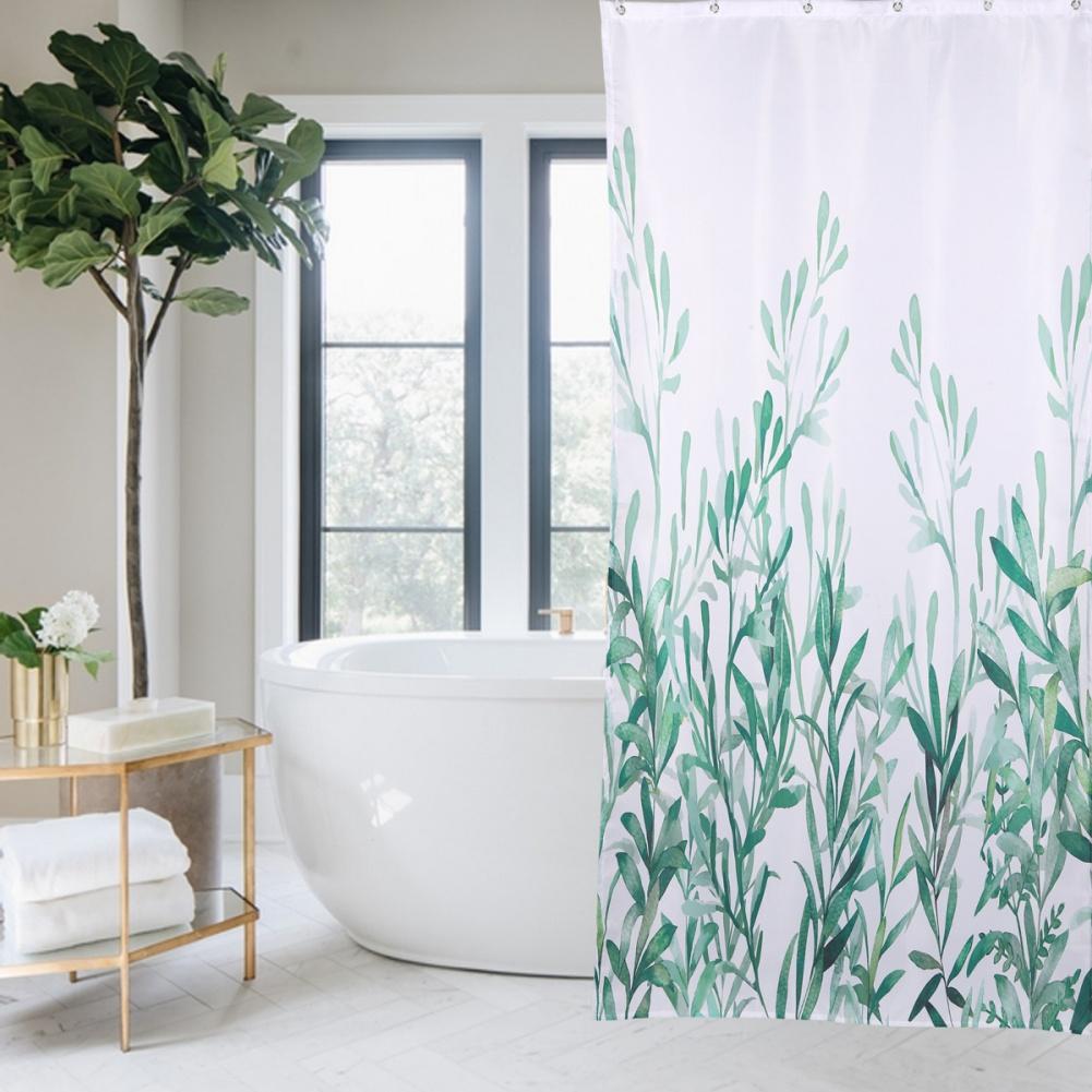 Plant Pattern Print Shower Curtain Bathroom Curtain with Hook