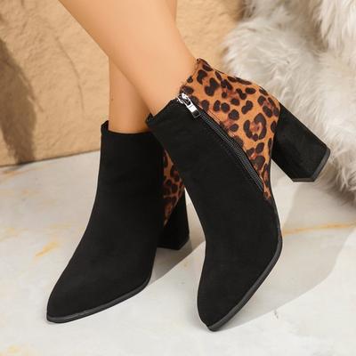 Stivaletti da Donna Taglie Forti con Stampa Leopardo, Scarpe Stile Martin con Tacco Basso e Zip Laterale