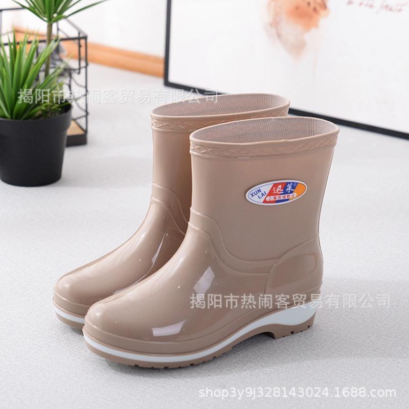 Fashion Medium Tube Rain Shoes Women's Canteen Water Shoes Non-slip Black Women's Rubber Shoes Adult Cotton Thermal Shoes