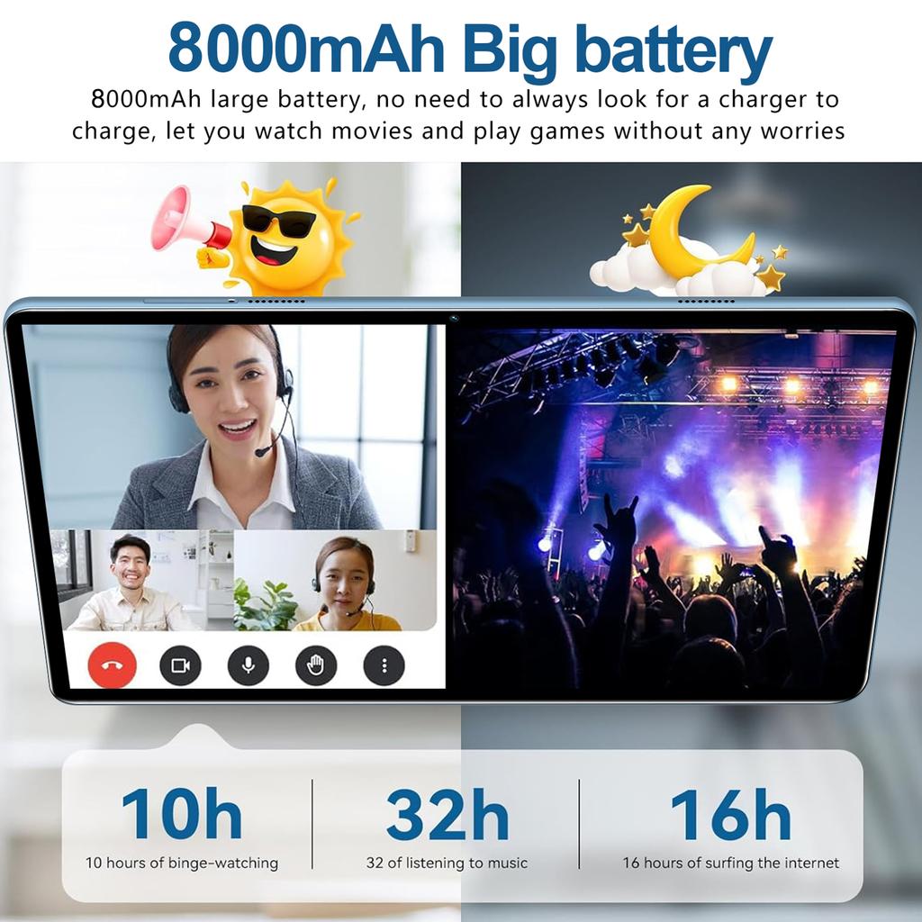 Android 14 Tablet with 10.1  High Clear Screen Octa Core Processor Dual Camera 8GB+256GB Tablet Powerful Performance