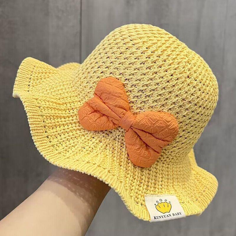 Baby Straw Hat Sweet Cute Summer Big Bowknot Wide Brim Breathable Sunshade Cap For Girls Children Outdoor Travel Beach Hats 3-8Y