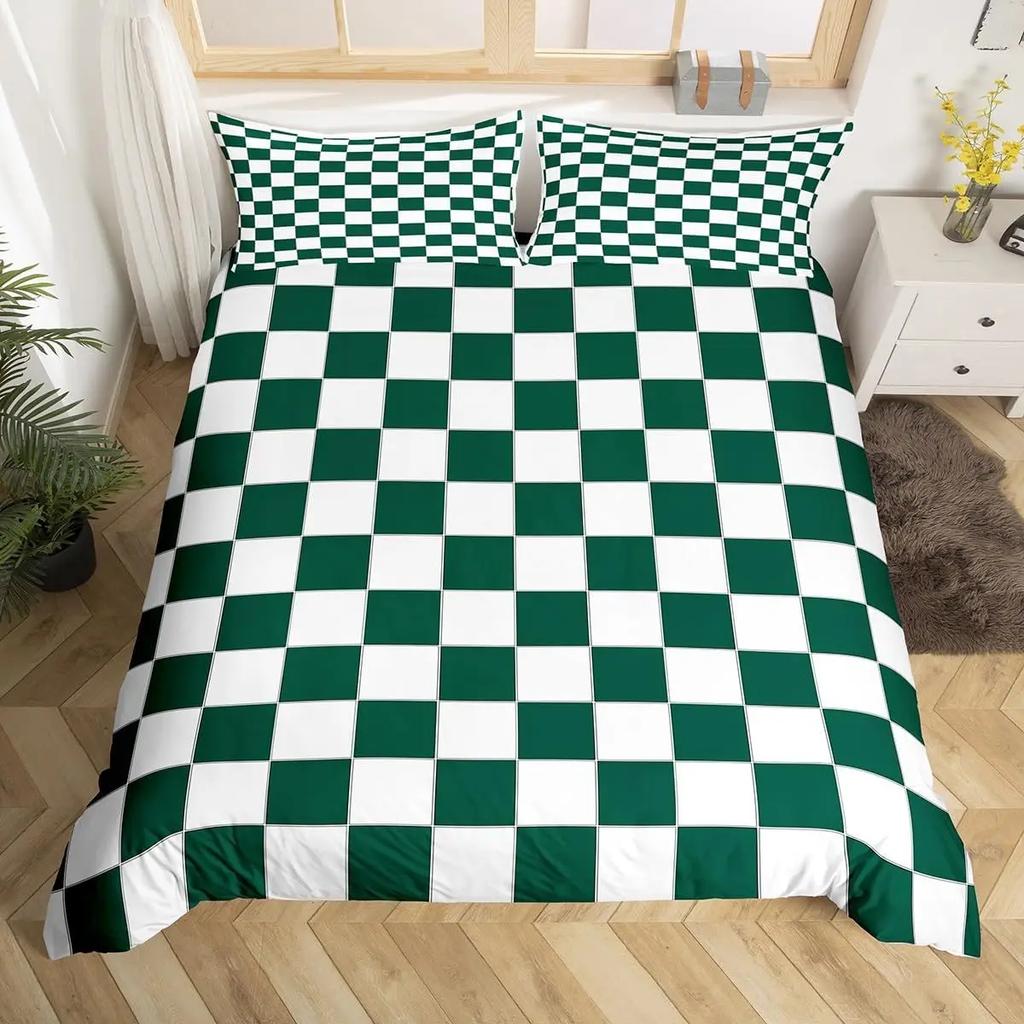 Plaid Grid Duvet Cover Set Queen King Checkerboard Bedding Set For Kids Adults Modern Room Decor 3 Piece Set With 2 Pillowcases