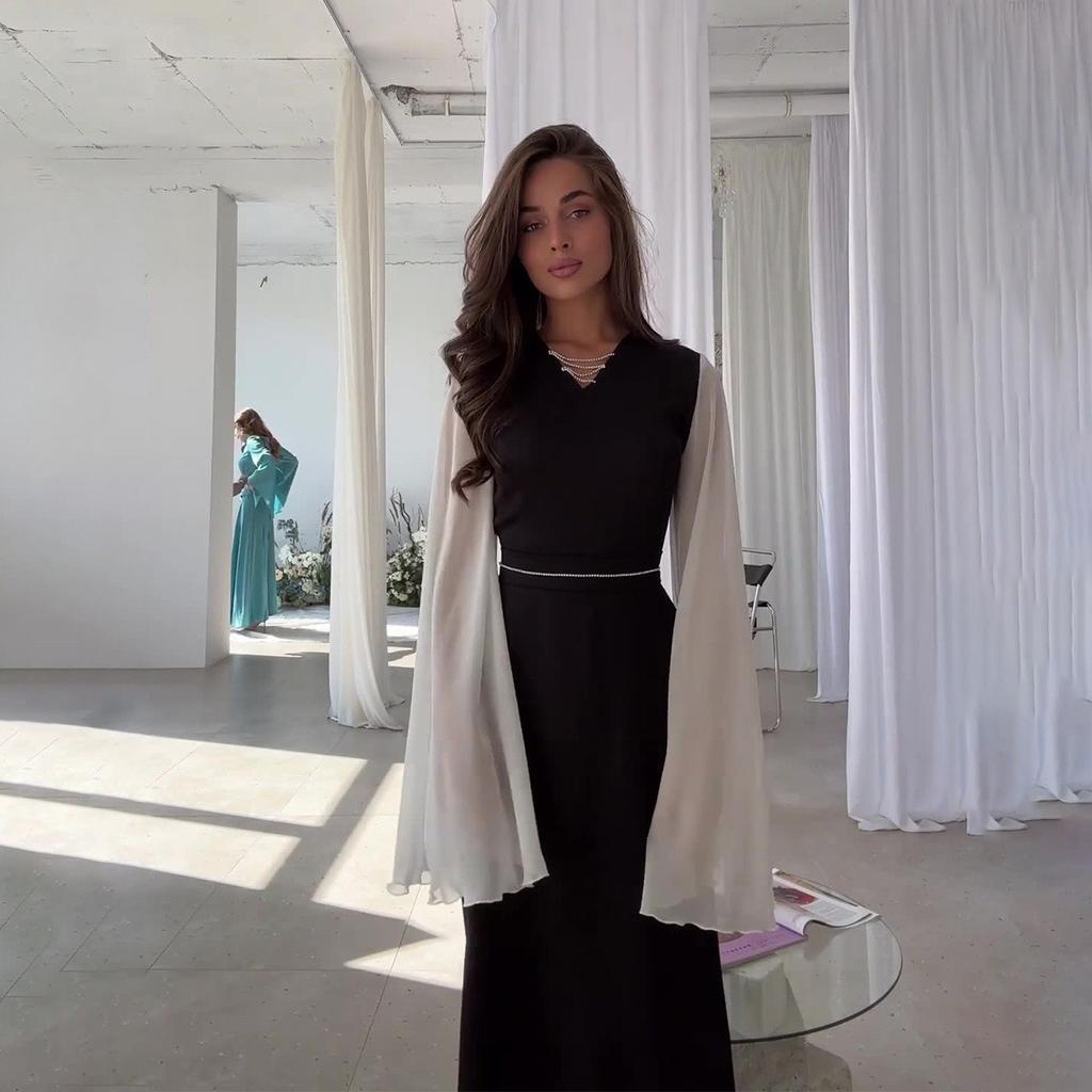 Vestido feminino de primavera e outono, solto, redução de idade, decote em V, malha, transparente