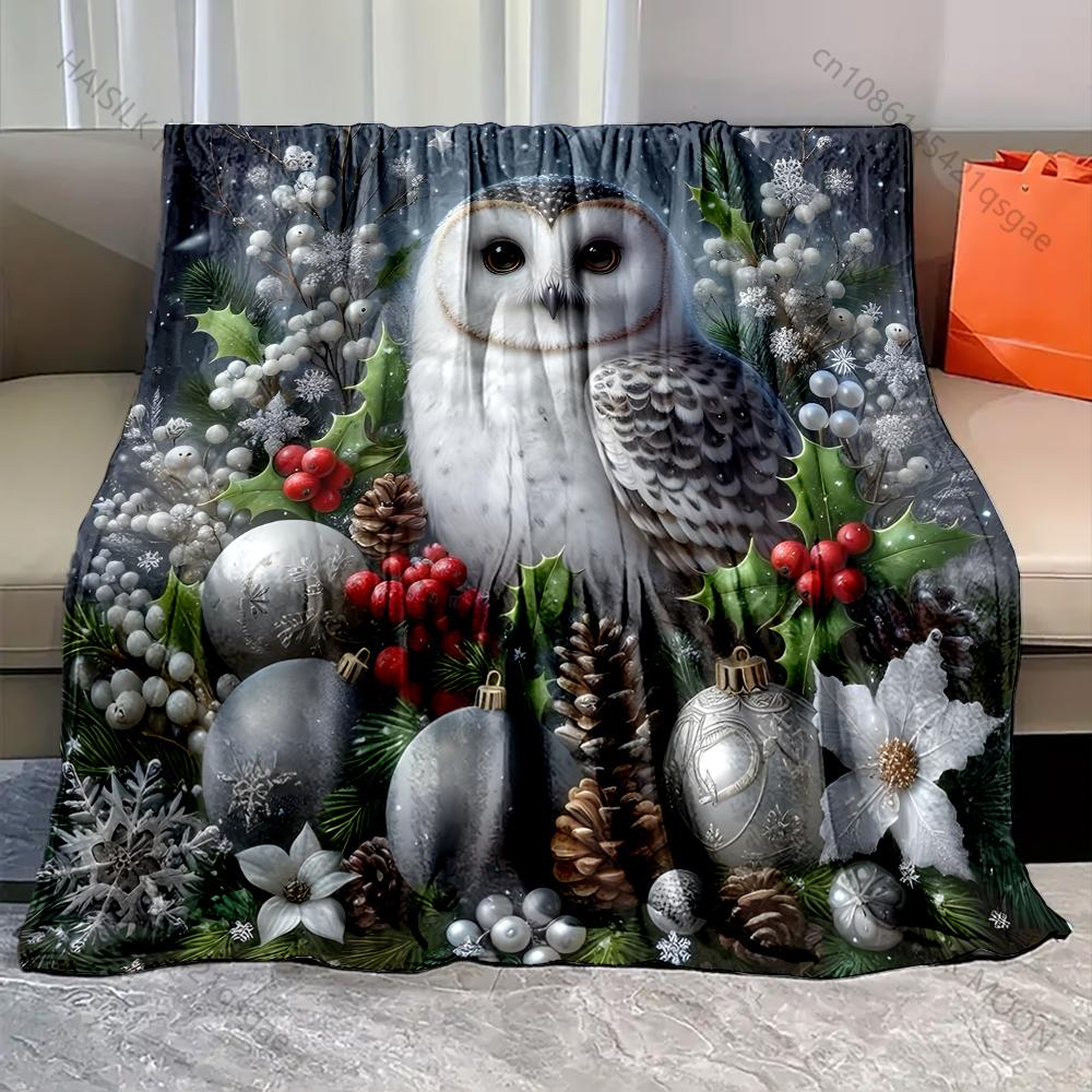 

1PC Owl with Christmas Decorations Pattern Blanket Flannel Material Soft Warm for All SeasonsFor Home Outdoor Camping Picnics 75x100cm