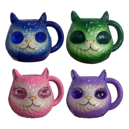 100ml Cat Mug Ergonomic Handle Stain-Proof High-Density Resin Drinking Cup 3D Artistic Cat Details Tea Cup