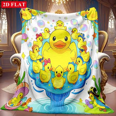 1pc 2D Little Yellow Duck Theme Pattern Flannel Blanket, Soft HD Digital Print, Cooling Blanket All-Season Use! Soft And Breathable 100% Polyester Fib