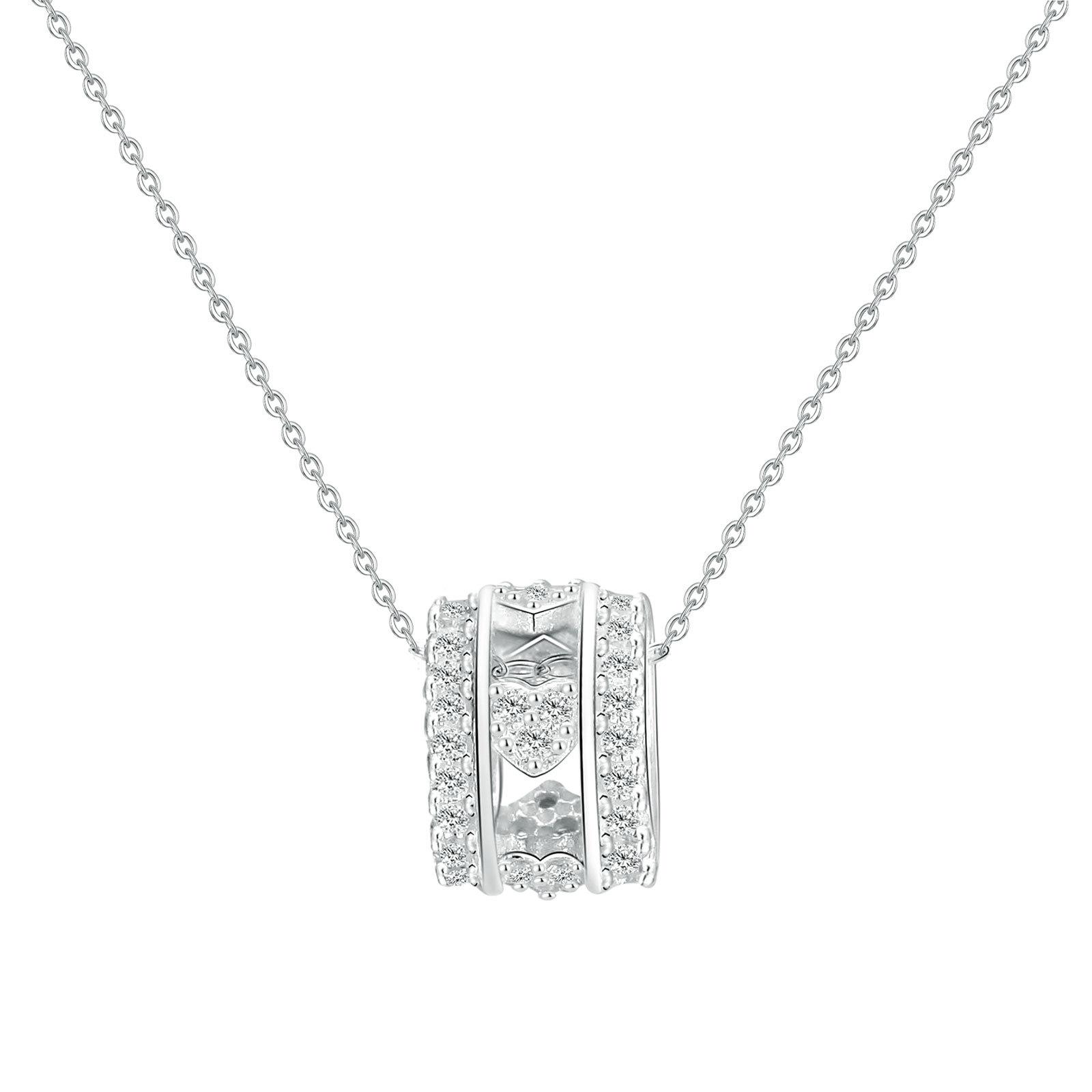 

Sterling Silver Small Waist Three-Ring Diamond Pendant Necklace - Luxury Light Sweater Chain Pure Silver серебряный