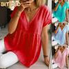 Women's Fashion Casual Solid Color Print Short Sleeve V Neck Blouses & Shirts International Design