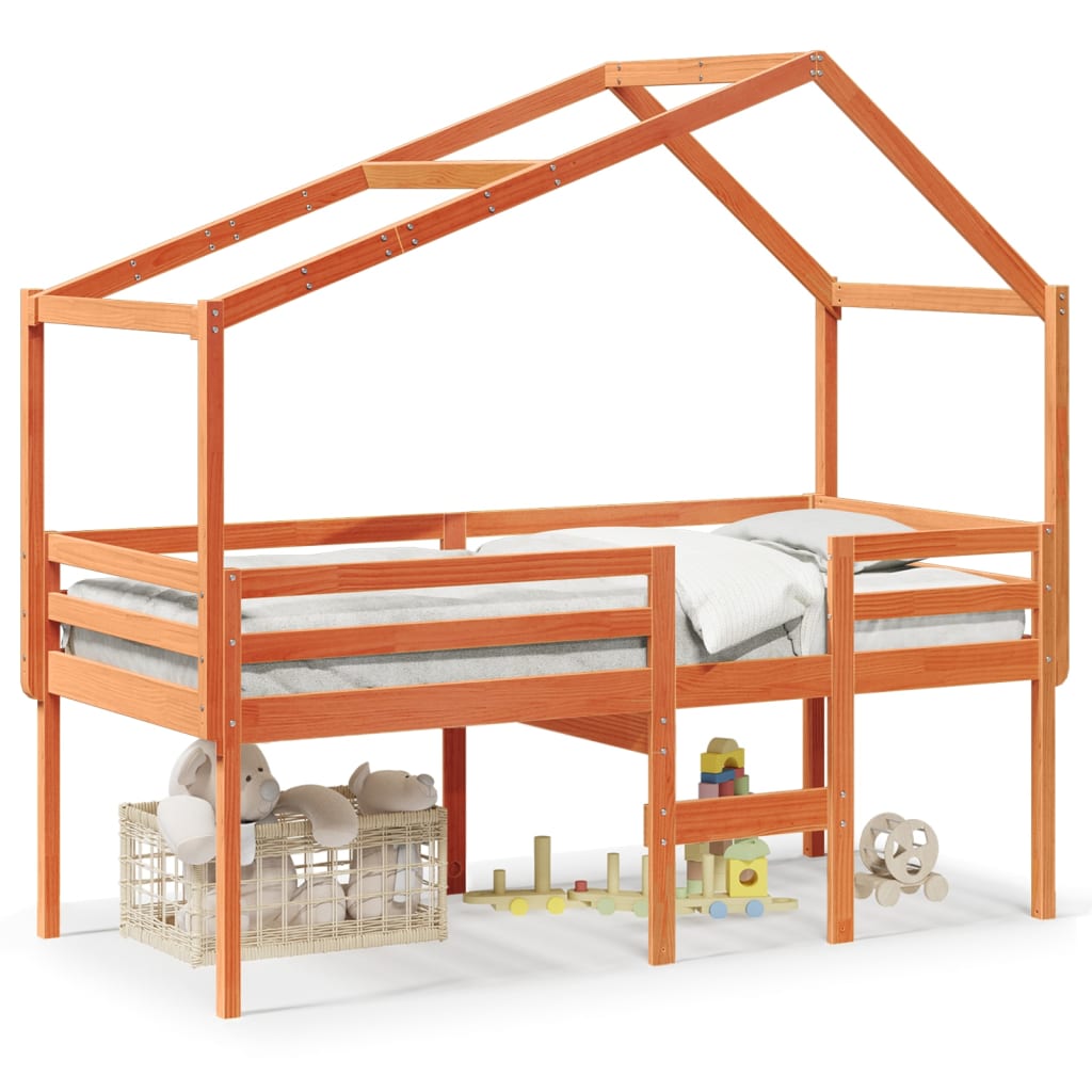 High Bed with Roof Wax Brown 80 x 200 cm Solid Pine Wood