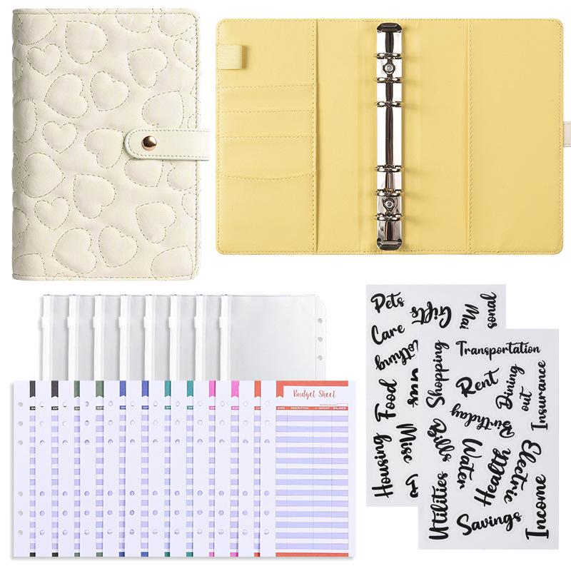3D Heart Pattern A6 Loose-Leaf Notebook with PU Cover
