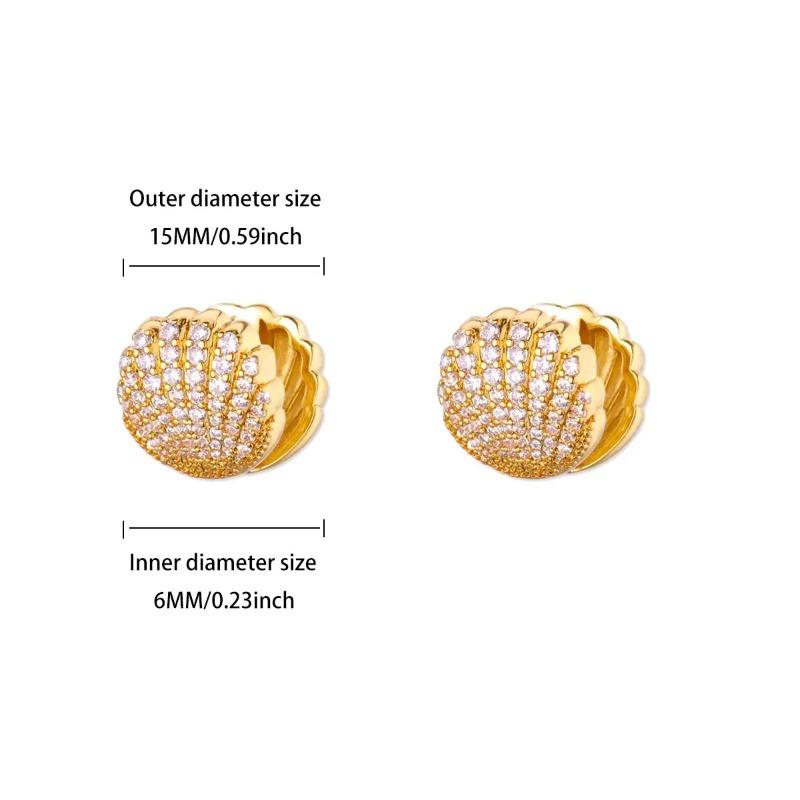 Temperament slightly inlaid zircon shell flower stud earrings high sense fashion exquisite earrings retro personality trend earrings