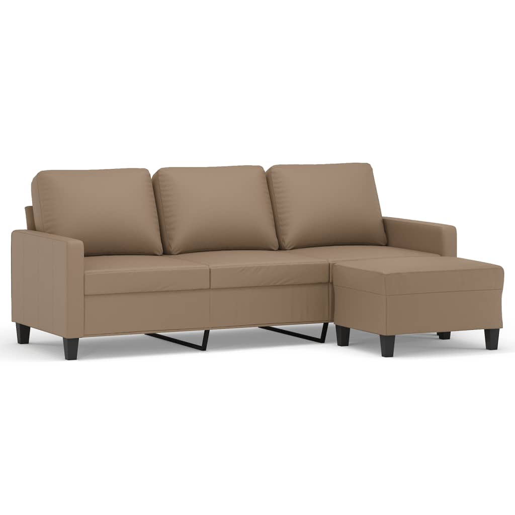 Vidaxl 3-Seater Sofa with Footstool, Cappuccino, 180 Cm, Faux Leather