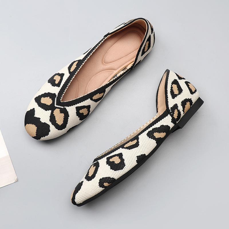 Spring and Autumn Flying Knitted Single Shoes Doudou Shoes Pregnant Women's Round Head Flat Bottom Pointed Head Women's Knitted Flying Thread Egg Roll