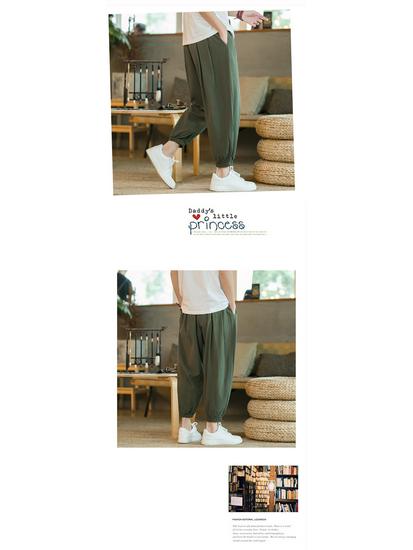 2023 Summer Japanese Plus Size Men's Cotton Linen Joggers Loose Casual Nine-Point Pants