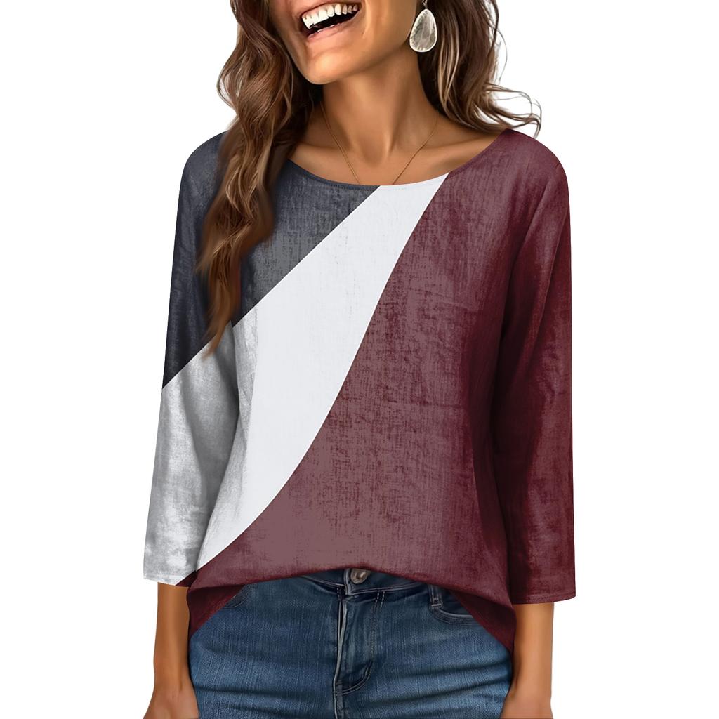 Women's Fashionable Casual Round Neck  3/4 Sleeve  Printed T-Shirt Top