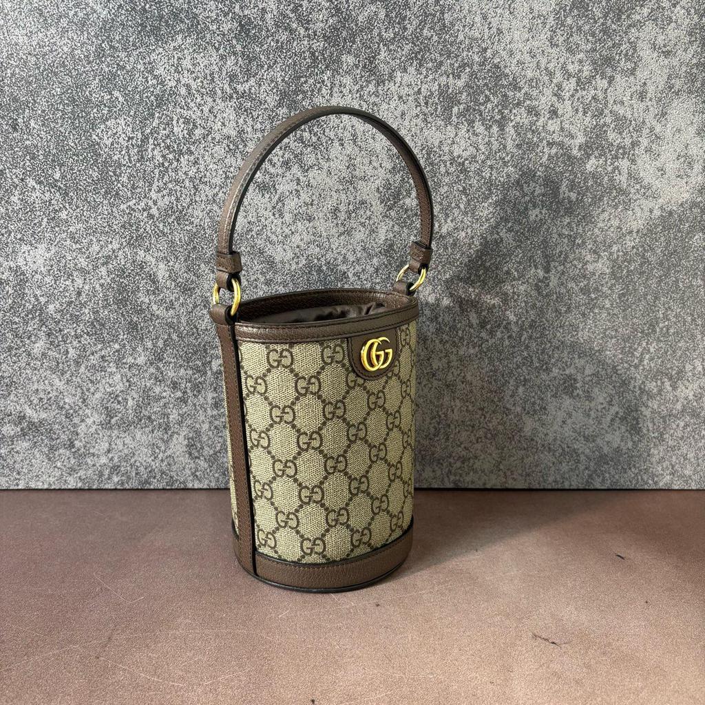[Pre-Owned] Ophidia Adjustable Shoulder Strap Drawstring Closure Canvas And Leather Bucket Bag Mini - Excellent #1UXPN4E