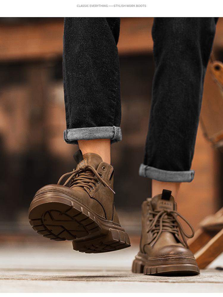 Men's Retro Lace-Up Microfiber Leather Martin Boots – Thick Sole Round Toe for Autumn/Winter Outdoor Hiking & Motorcycle Wear