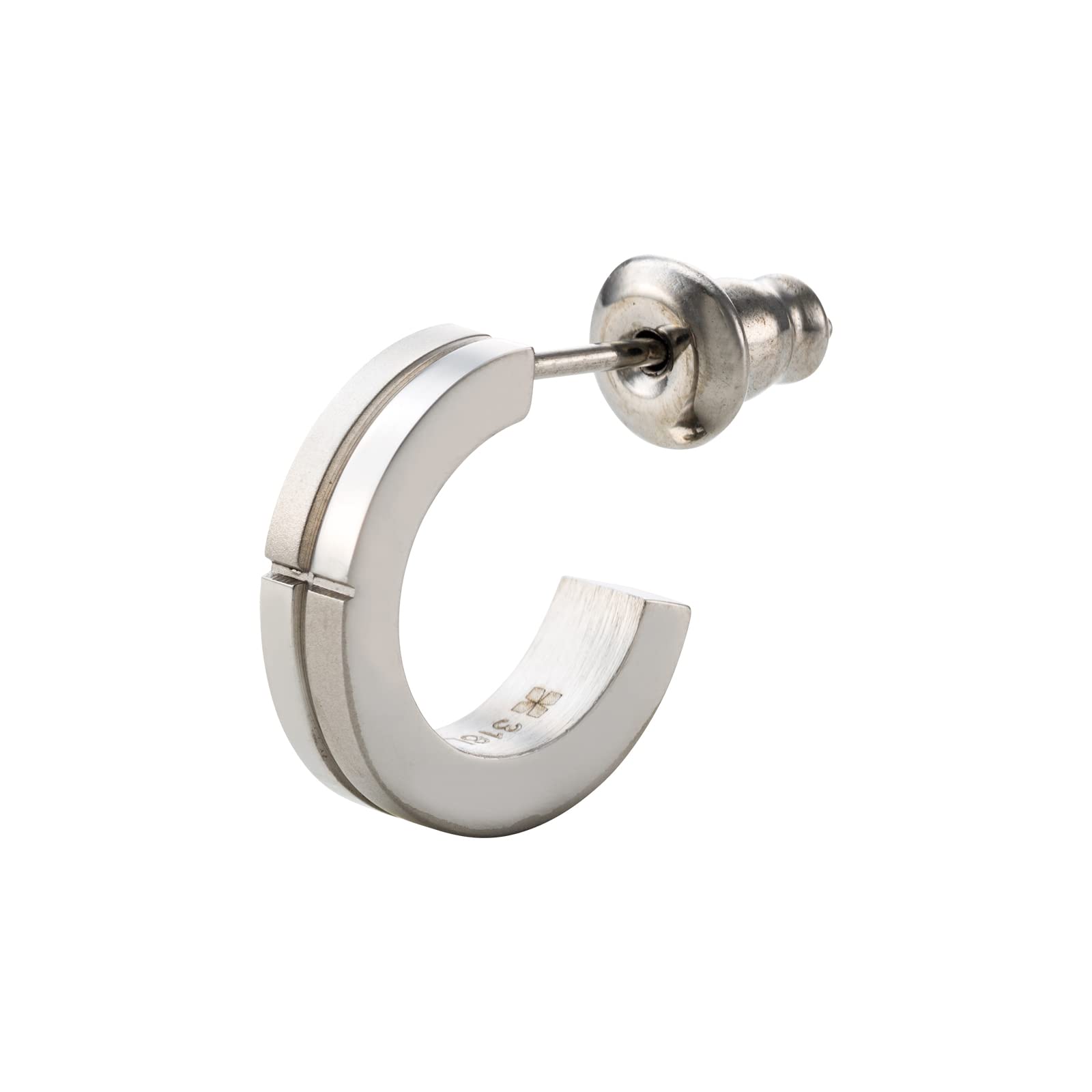 

Earrings Surgical Stainless Steel Half Hoop Cross Matte Silver 1 piece for one ear 4SPE003SV [White Clover] срібний