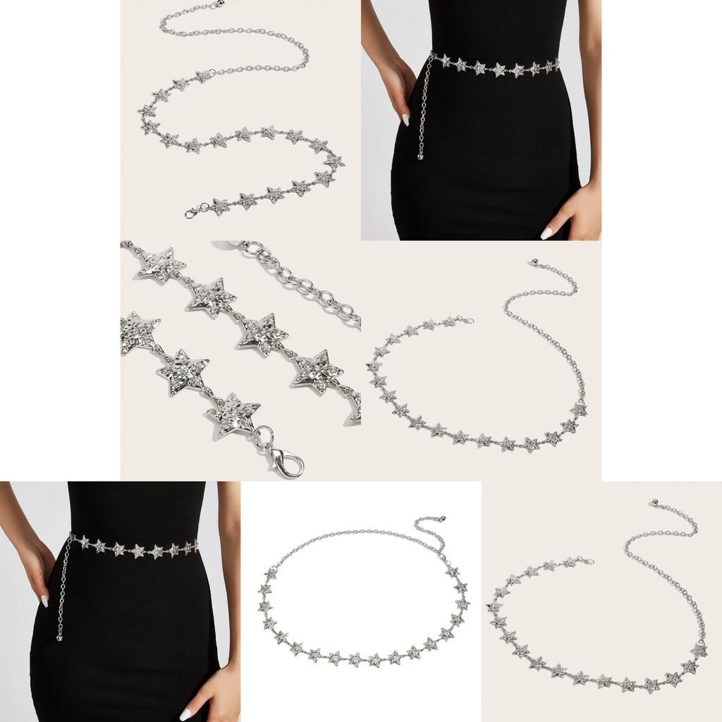Metal Chain Star Waist Belt For Dresses With Hook Closure Stylish Summer Accessory