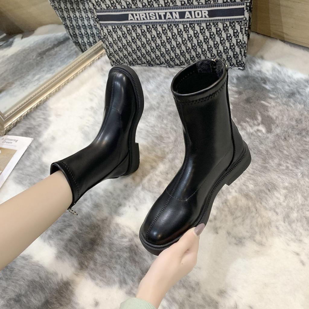 Martin Boots Thin Boots Women's 2025 Post Zipper Tide Ins Cool British Style Motorcycle Boots Thick Heel Chelsea Short Boots Women