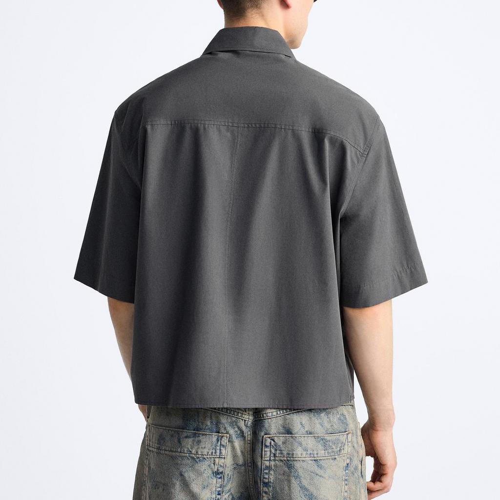 Zara Solid Color Casual Polo Shirt Men shirts Gray 3666300-802