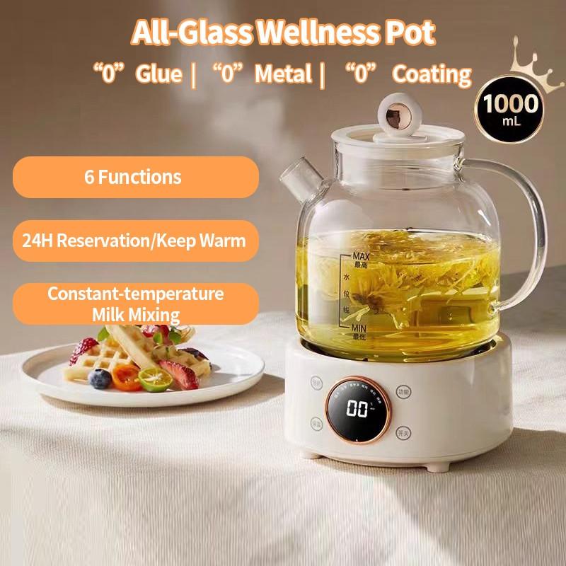 Bouilloire Bien-être Entièrement en Verre Grande Capacité 1,2L Bouilloire Santé à Température Constante Théière à Fleurs Multifonctionnelle Ménagère