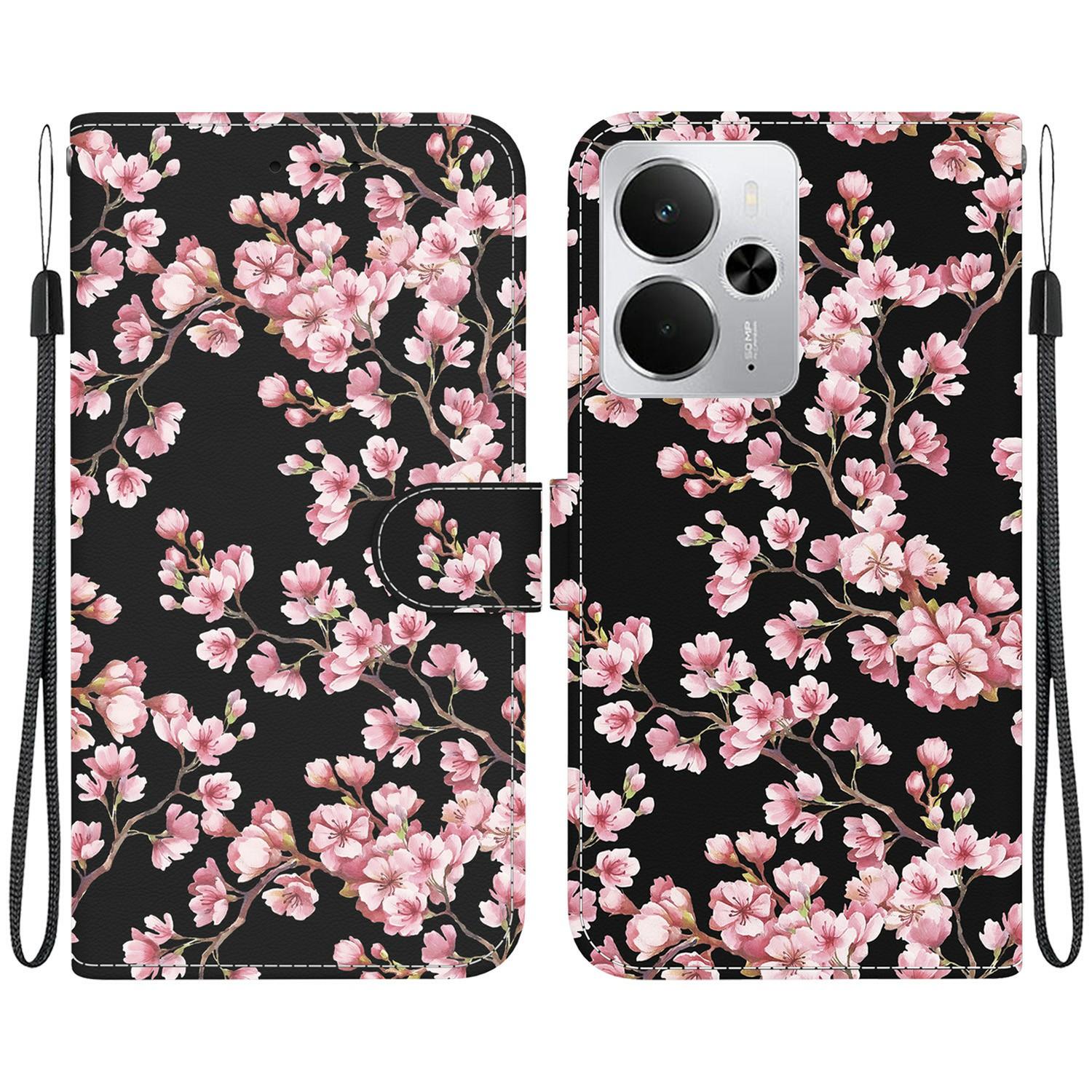 

For Realme 14 5G Wallet Phone Case Anti-Drop Leather Flip Cover Pattern Printing Plum Blossom