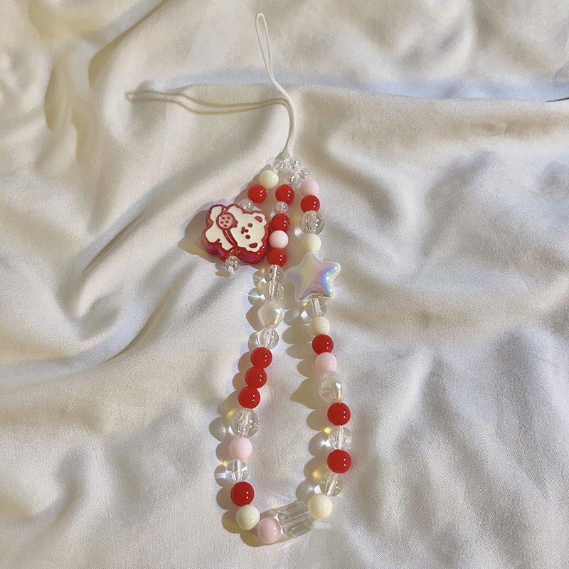 Bracelet de perles d'amour pour femmes, petit nœud en cristal frais, fleurs, amour, chaîne de téléphone portable, anti-chute, accessoires de coque de téléphone portable, DIY