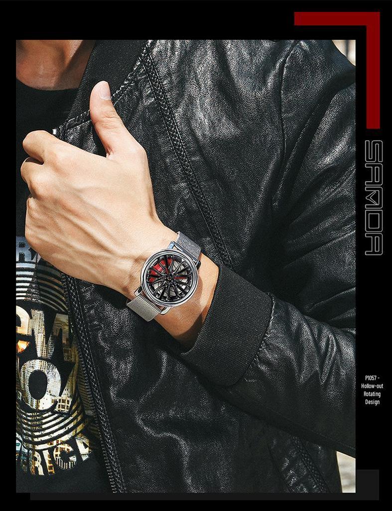 Sanda 1057 Men's Quartz Watch: Hollow Design with Mesh Strap