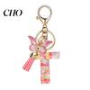 Pocket Keychain Pink Series Pendant, Sequins Heart Initial Letter Charm Key Chain with Backpack Butterfly Tassel Design, A-Z Holder for Bag