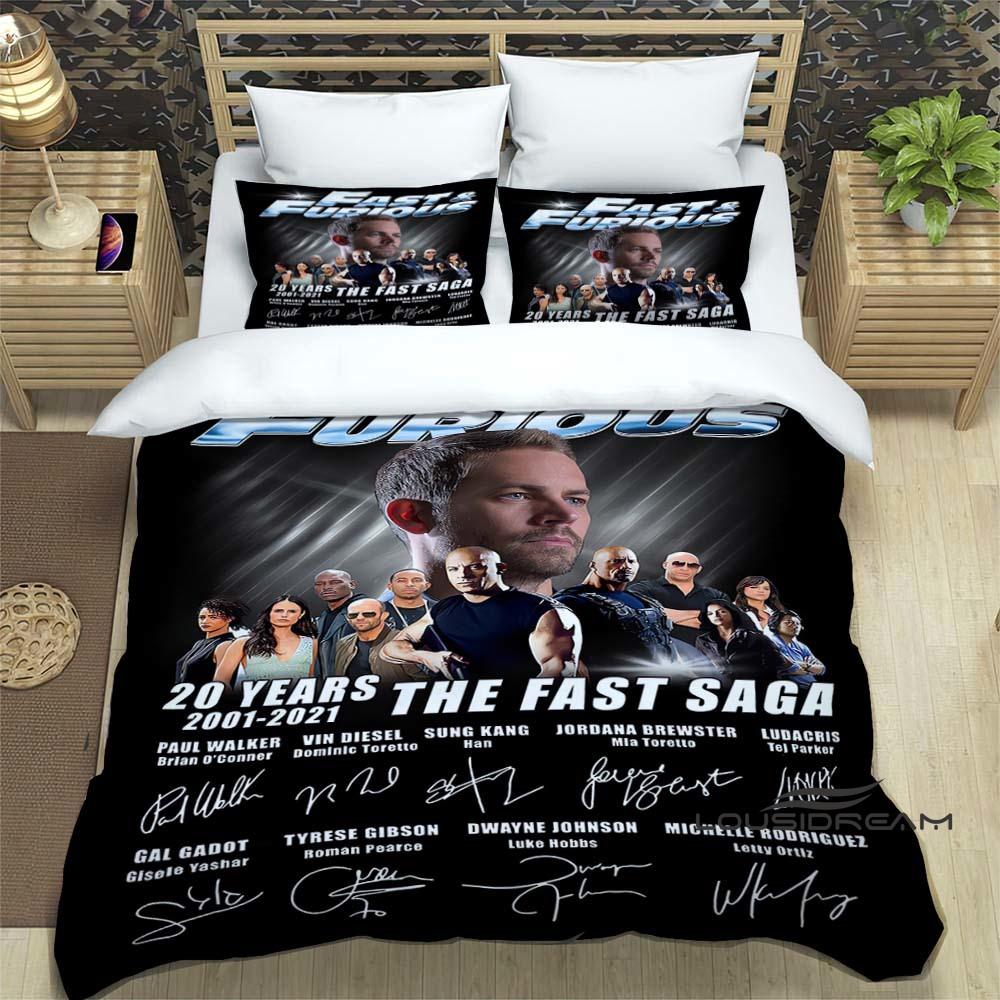 This Printed Bedding Set—featuring Duvet Covers and Pillowcases—is Inspired by the *Fast & Furious* Racing Action Film Franchise