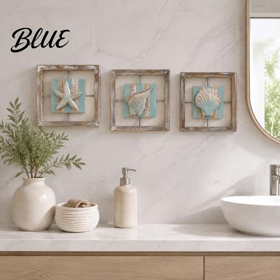 American Country Home Art 3D Beach Wooden Frame Wall Art  Coastal Style Starfish/Conch/Shell Decor  Ocean House Ornaments Inspired Mount Decor
